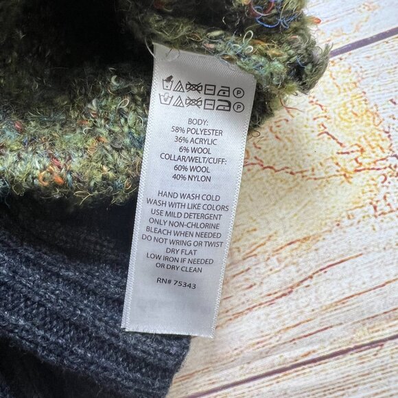 Cynthia Rowley Green Speckled Turtleneck Sweater Small Charcoal Trim Cozy - Picture 6 of 11